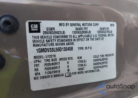 2006 Pontiac Montana Sv6 z USA, uszkodzony, nr VIN 1GMDV33L56D130458
